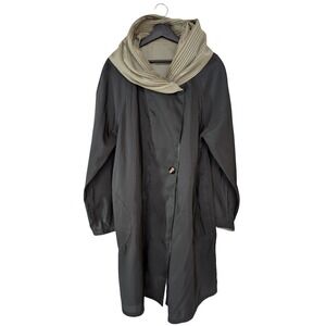 Mycra Pac Reversible Rain Coat Jacket Hooded Travel Black Tan USA M/L